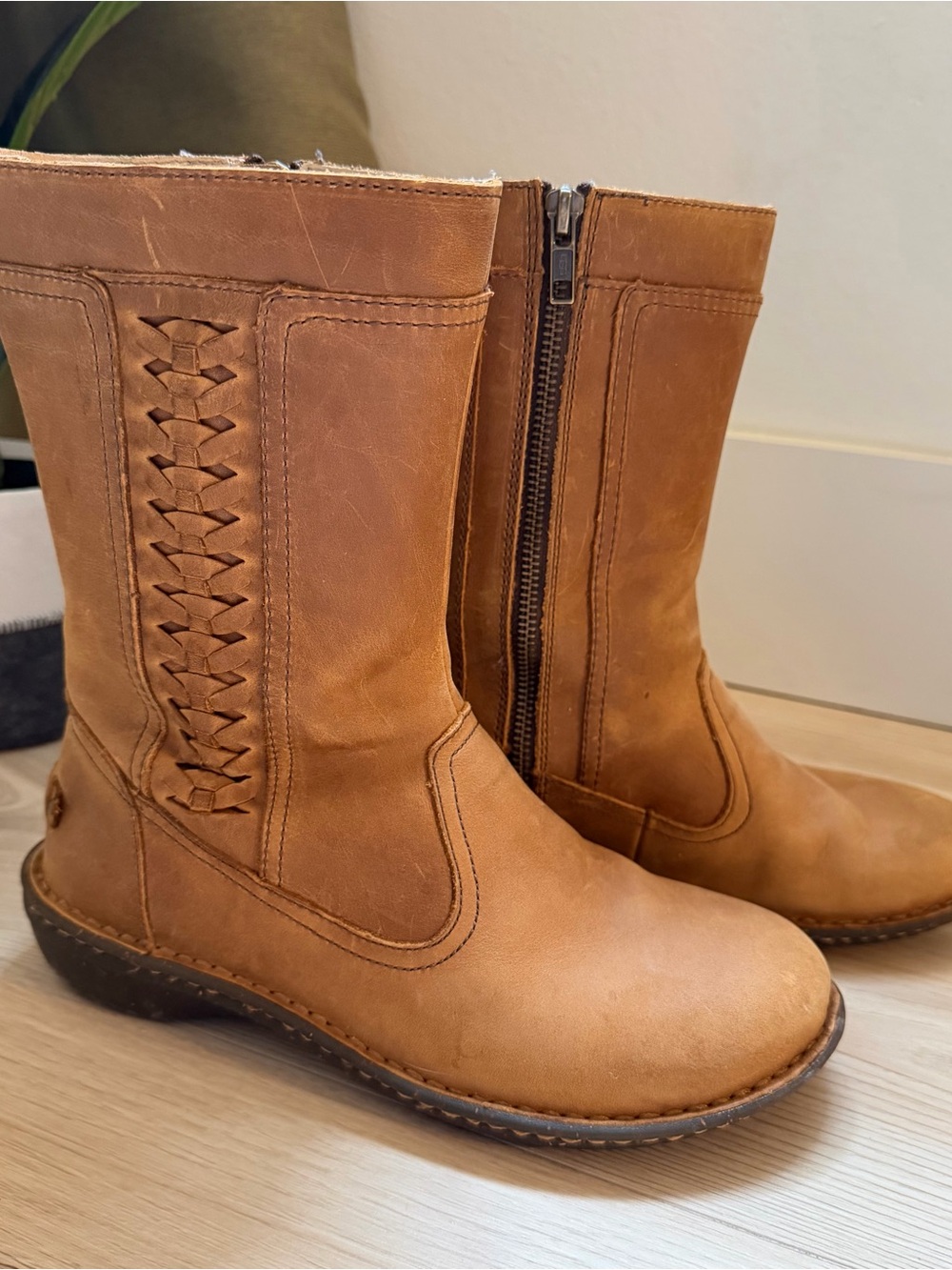 UGG Women's Tan Leather Mid-Calf Winter Boots